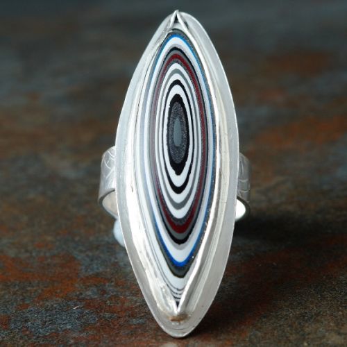 Handcrafted Marquis Fordite Sterling Silver Bezel Set Ring 01