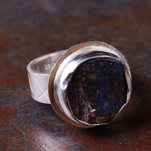 Handcrafted Round Druzy Labradorite Sterling Silver Ring 01