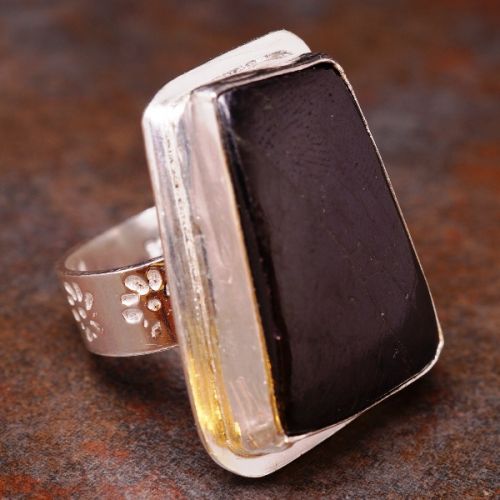 Handmade Trapeziod Purpurite sterling silverbezel set Ring