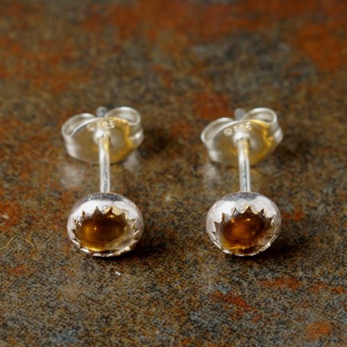 Handmade sterling silver serrated smokey quartz studs