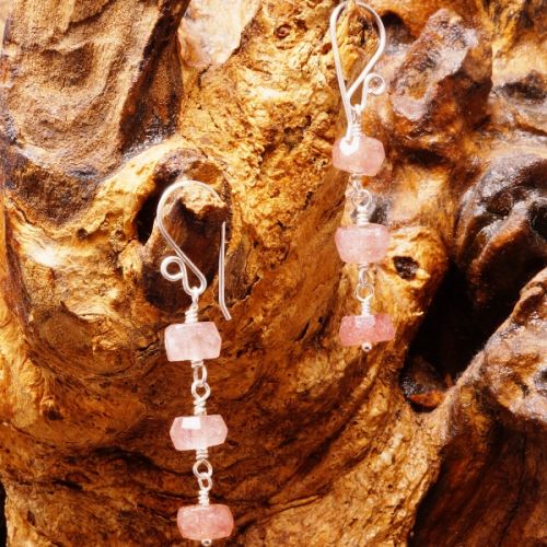 Handmade sterling silver Pink Tourmaline Dangle Earrings