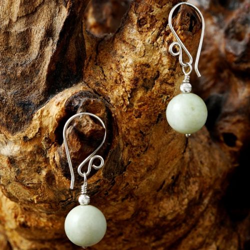 Handmade sterling silver wire wrapped Bowenite Earrings 01