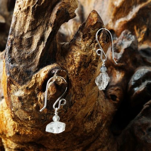 Handmade sterling silver wire wrapped Labradorite Herkimer Diamond Earrings 01