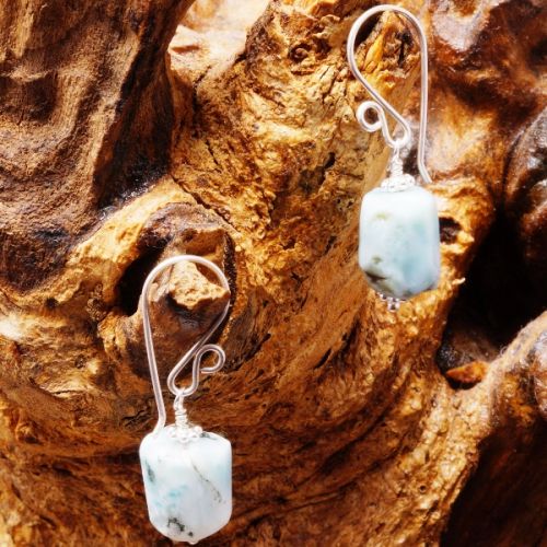 Handmade sterling silver bohochic Larimar Earrings