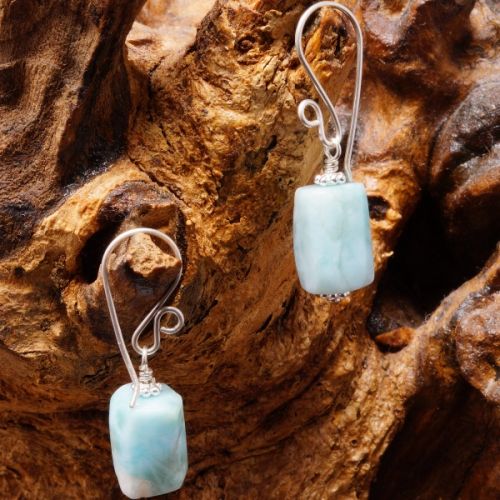 Handmade sterling silver bohochic Larimar Earrings