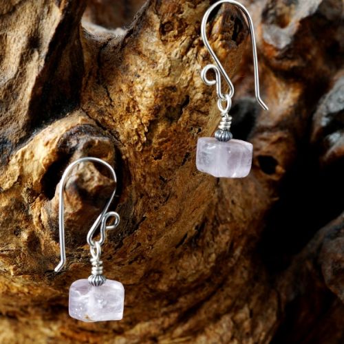 Handmade sterling silver wire wrapped Amethyst Tyre Earrings 02 Full View