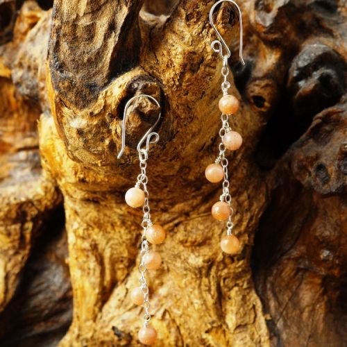 Handcrafted sterling silver wire wrapped  Sunstone waterfall dangle earrings 01