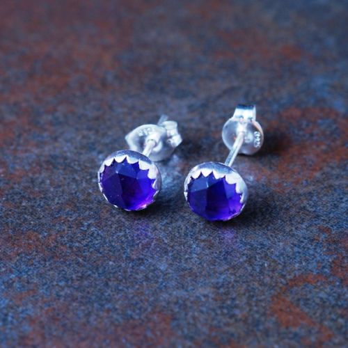 Handcrafted recycled sterling silver facetted Amethyst studs